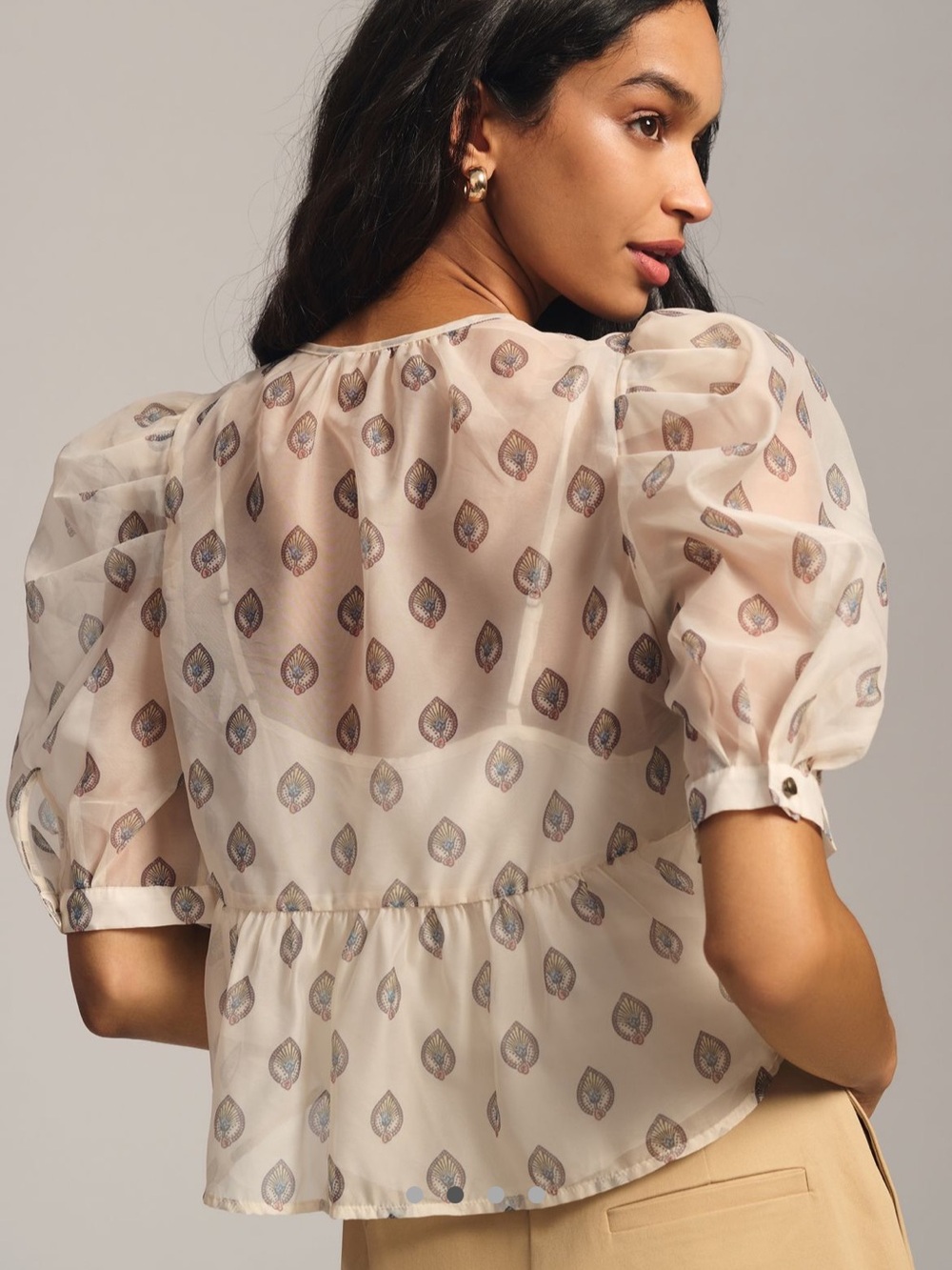 Anthropologie Puff-Sleeve Henley Blouse - Cream